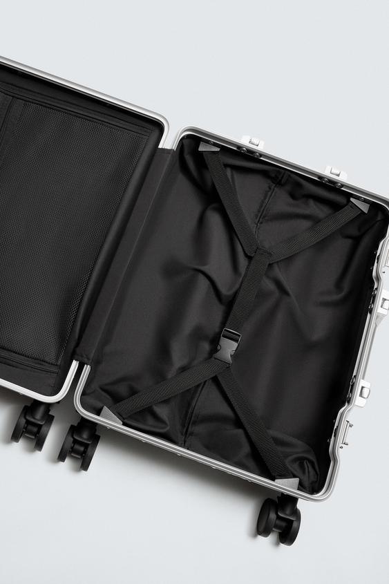 Leather Trim Carry On Luggage, Hard Shell Cabin Trolley Suitcase with Built-in Cup Holder & TSA Security Lock
