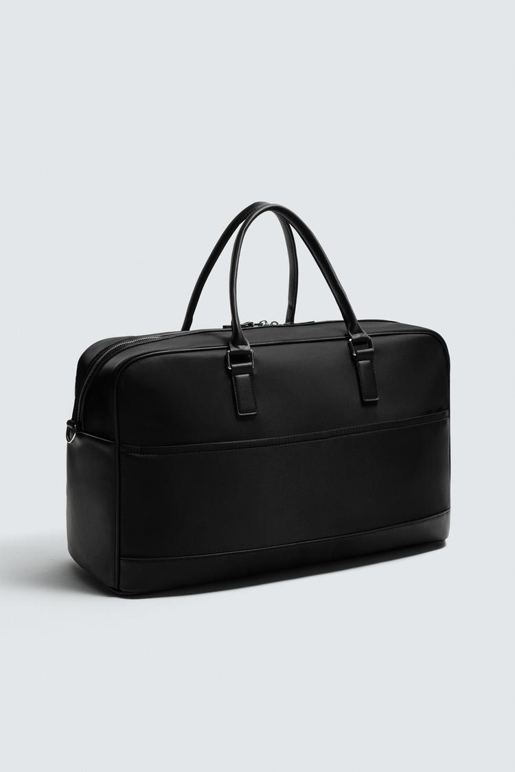 Solid Black Leather Trim Carry On Luggage Weekender Duffle