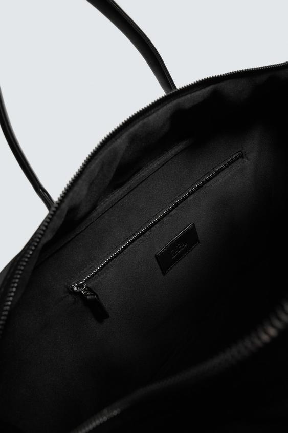 Solid Black Leather Trim Carry On Luggage Weekender Duffle