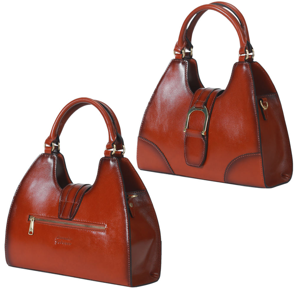 Caramel Birkin Style Hobo Handbag, Dual Leather Top Handles Metal Buckle Shoulder Tote, Convertible Crossbody Purse