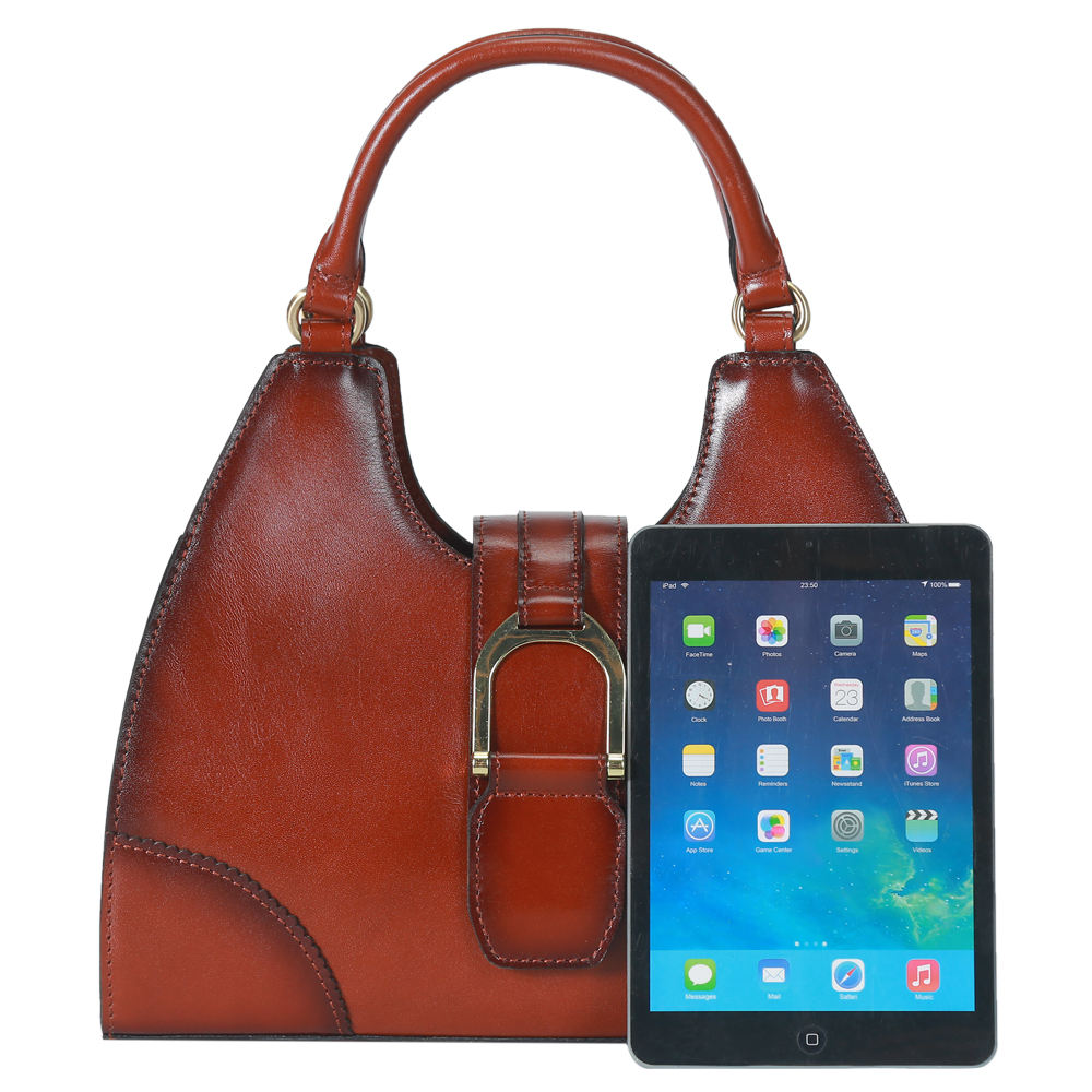 Caramel Birkin Style Hobo Handbag, Dual Leather Top Handles Metal Buckle Shoulder Tote, Convertible Crossbody Purse