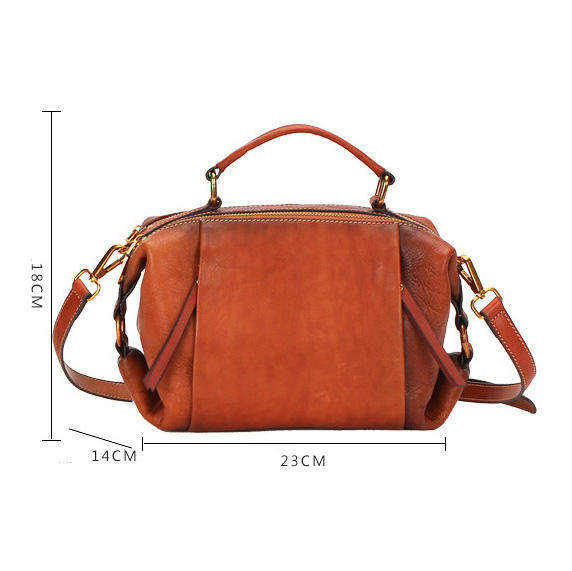 Birkin Style Minimal Leather Crossbody Bag, Single Strap Zip Closure Daily Carry Purse