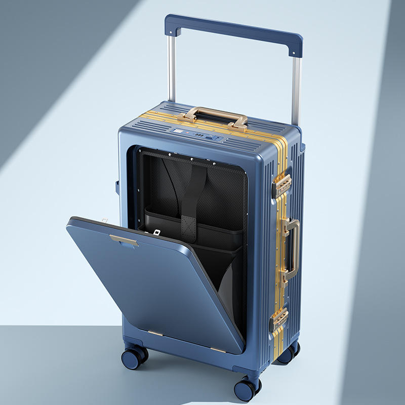 Custom Color Carry On Luggage,Front Open Cabin Trolley Case with External USB Charging Slot