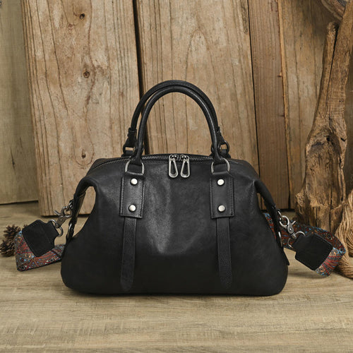 Brown & Black Birkin Style Dumpling Crossbody Bag, Detachable Leather Single Strap Waterproof Daily Shoulder Purse