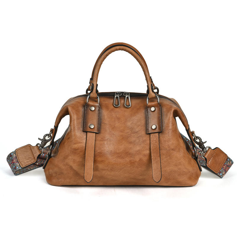 Brown & Black Birkin Style Dumpling Crossbody Bag, Detachable Leather Single Strap Waterproof Daily Shoulder Purse