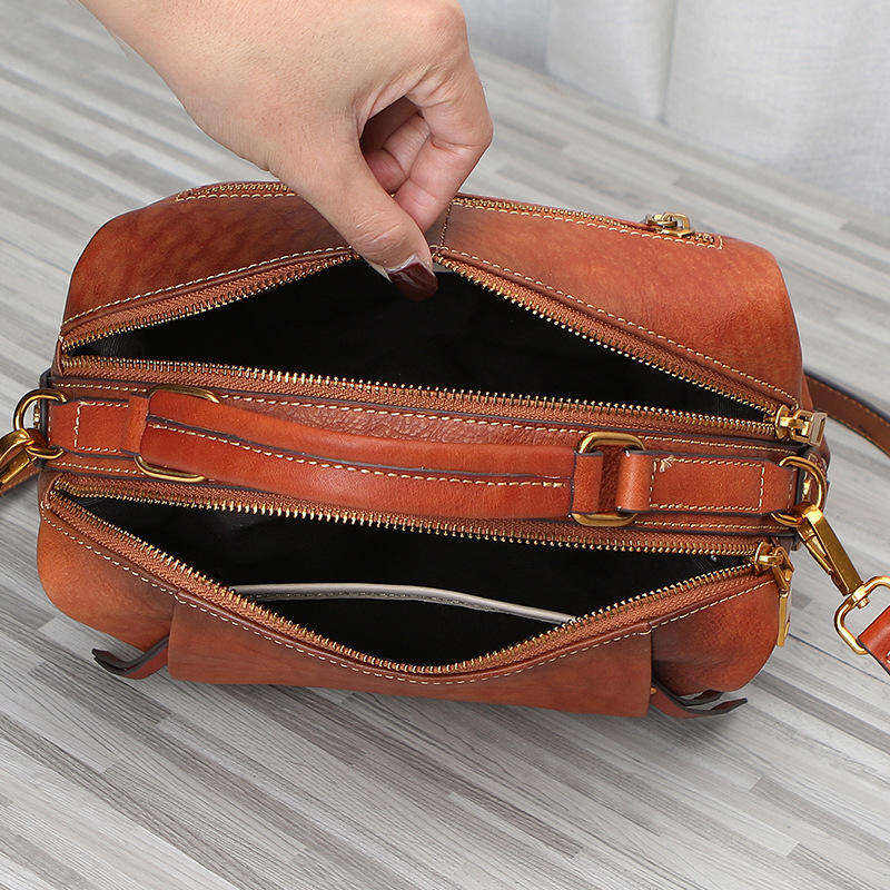 Birkin Style Minimal Leather Crossbody Bag, Single Strap Zip Closure Daily Carry Purse