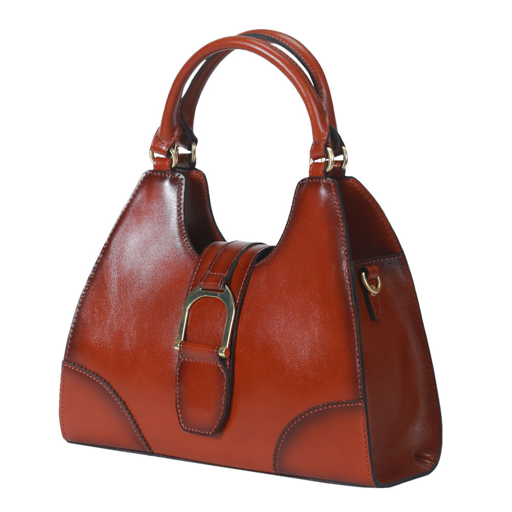 Caramel Birkin Style Hobo Handbag, Dual Leather Top Handles Metal Buckle Shoulder Tote, Convertible Crossbody Purse